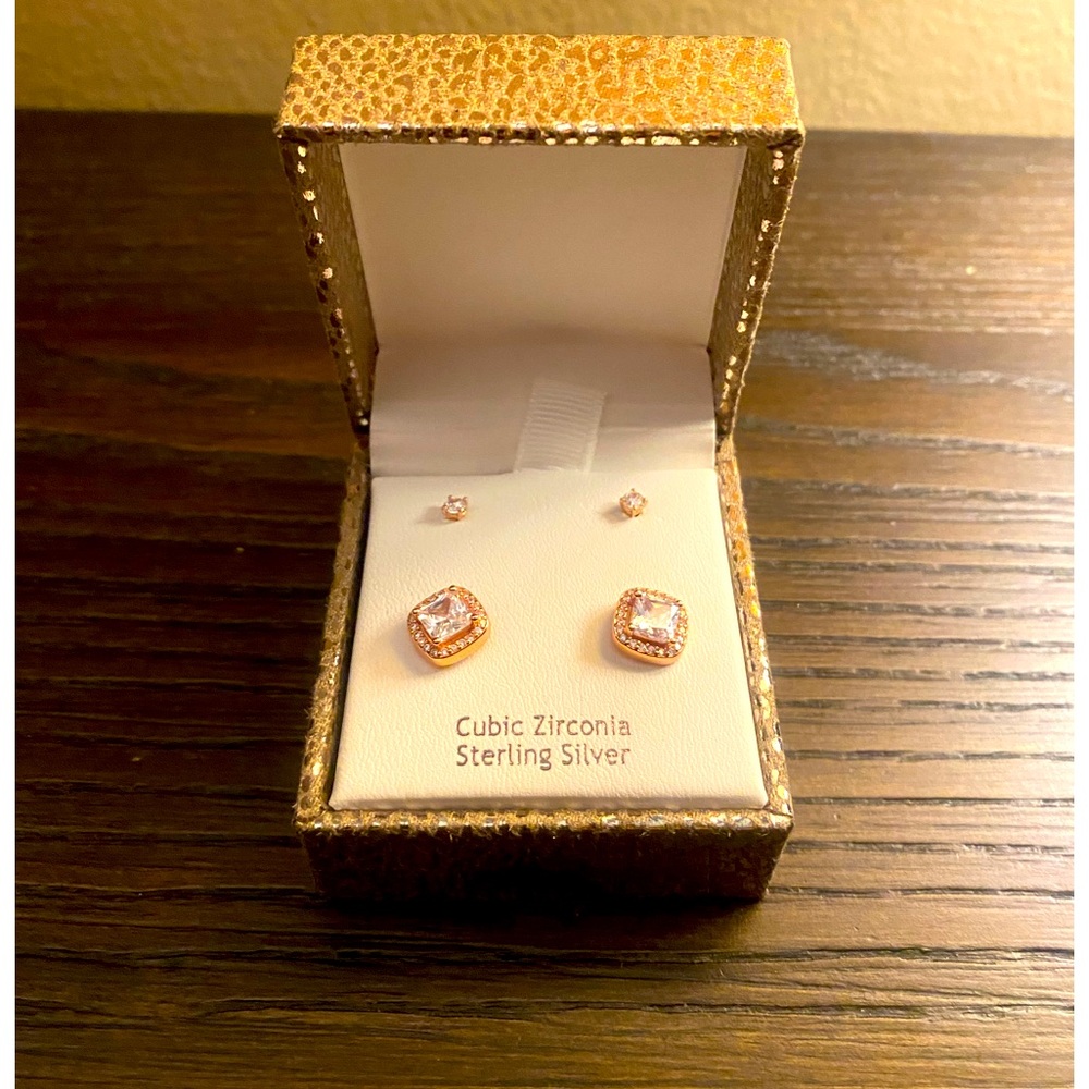 NEW Nanette Lepore rose gold cubic zirconia sterling silver stud earrings